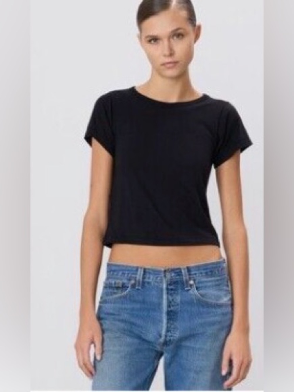 Eterne Brown Crewneck Short Sleeve cropped Tee Sz Small